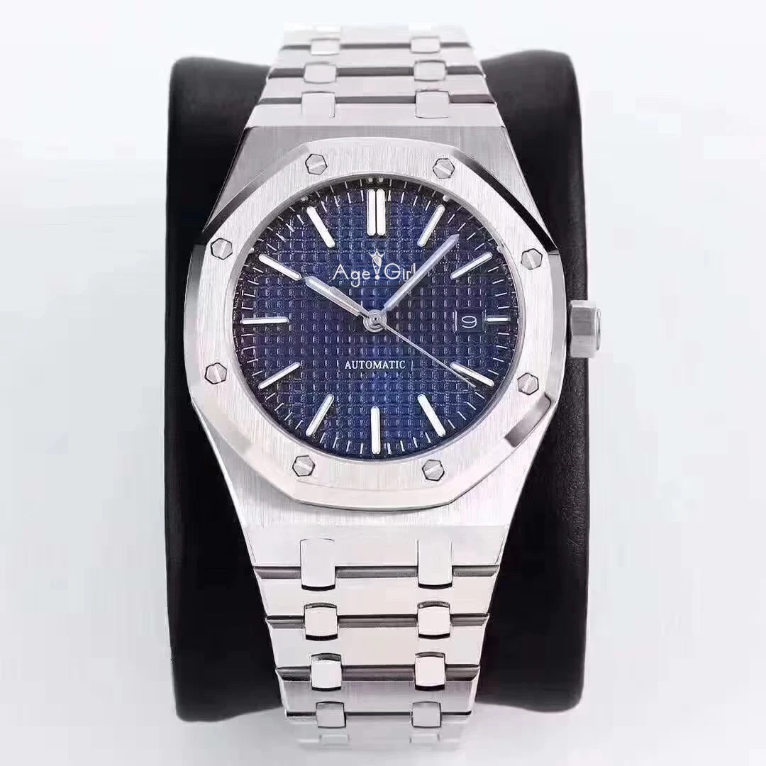 

Luxury Brand New Men Watch Stainless Steel Automatic Mechanical Self Wind Silver Blue Black Sapphire Royal Back See Through Oaks
