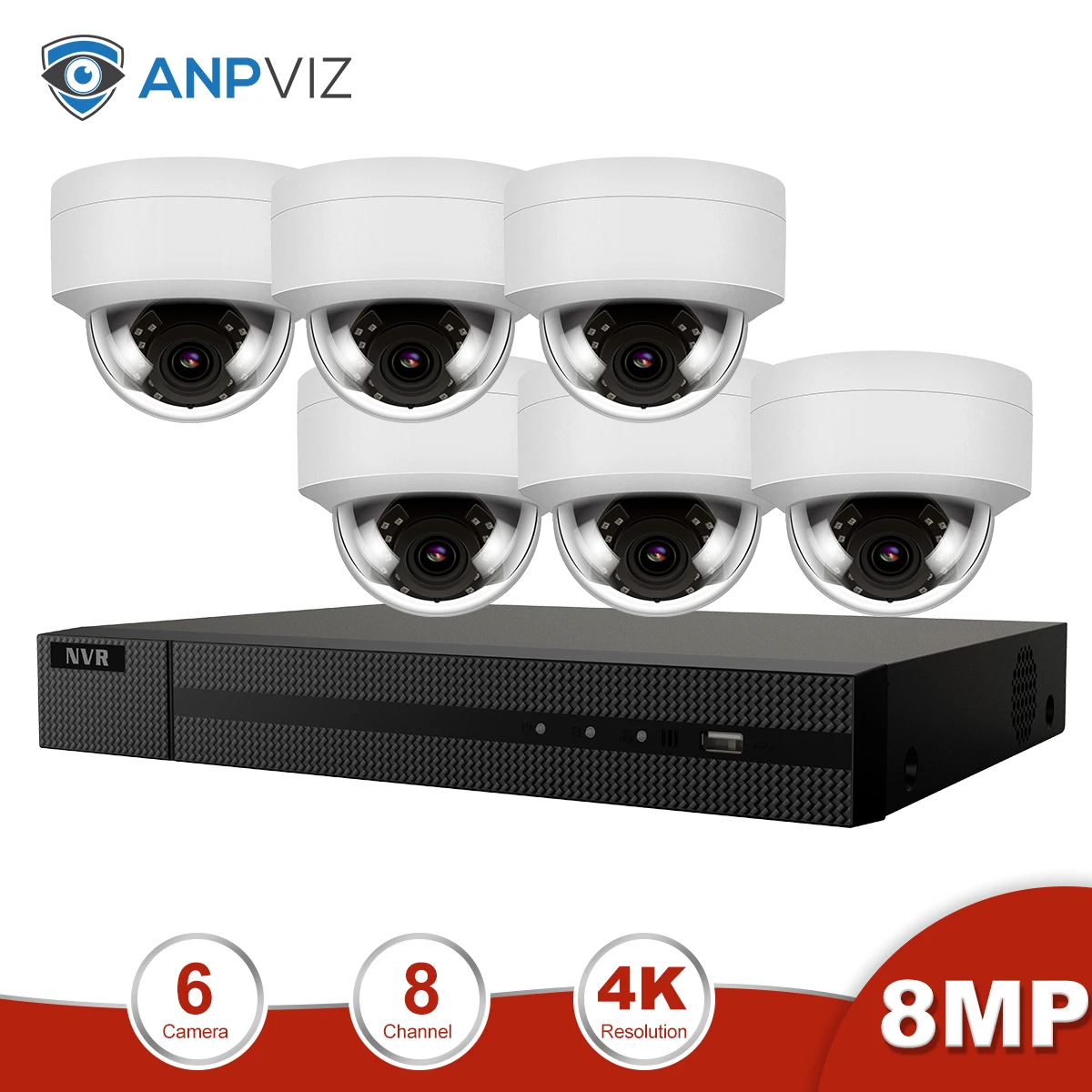 Anpviz 8CH 4K NVR 8MP POE Комплект ip-камеры безопасности для дома/улицы сети системы безопасности ONVIF CCTV комплект видеонаблюдения NVR - Цвет: 6 White Cams Kit