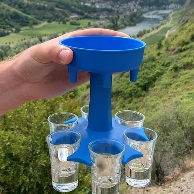 Distributeur de vin gris avec 6 tasses transparentes Multiple 6 Shot Porte- distributeur pour remplir des liquides pour les cocktails Boire des jeux de  fête Boire à