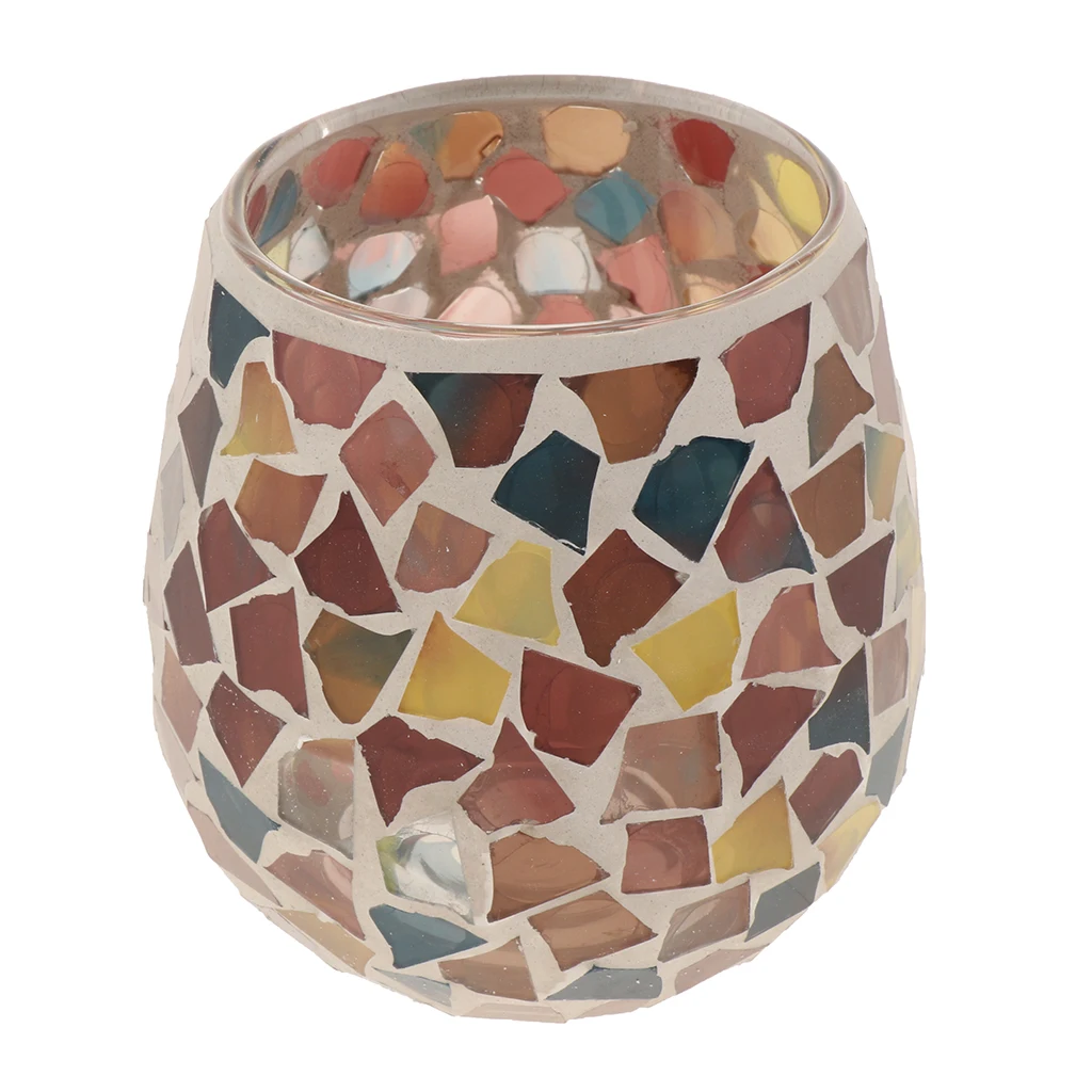 European Glass Mosaic Candle Holder Tea Light Candelabrum Mood Light Holder Case Tabletop Ornament Candlestick Home Desk Decor