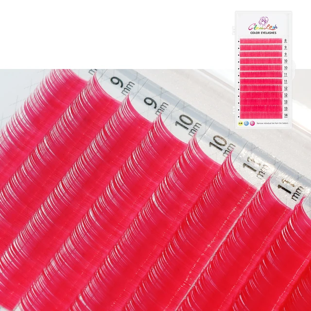GLAMLASH Color Lash Purple Blue Brown Green Red White Pink Yellow Eyelash Extensions Individual False Colored Mink Lashes Makeup Pink