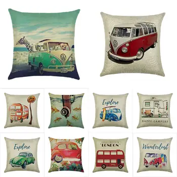 

45cm*45cm A retro bus linen/cotton throw pillow covers couch cushion cover home decorative pillows