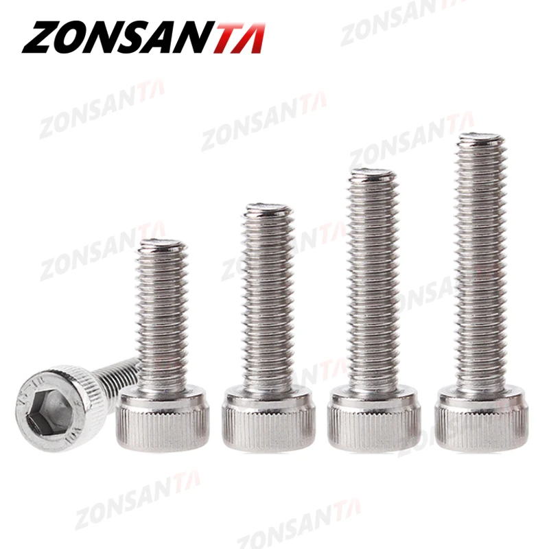 ZONSANTA 육각형 육각 소켓 캡 헤드 볼트 M1.4 M1.6 M2 M2.5 M3 M4 M5 M6 M8 304 스테인레스 스틸 DIN912 알렌 소켓 헤드 나사