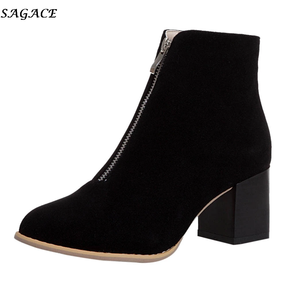 

SAGACE 2019 NEW Autumn Winter short Ankle Boots Women fashion Pointed Toe shoes Ladies zipper boots Casual warm Shoes woman #4Z