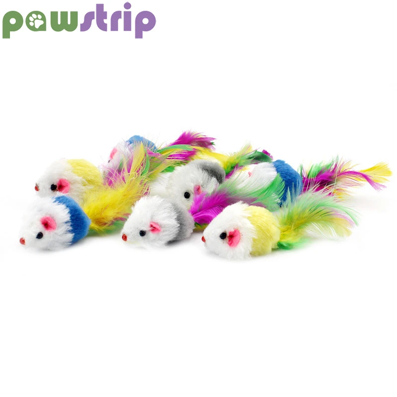 pawstrip 5pcs/lots False Mouse Cat Toys Feather Faux Fur Pet Cat Toy With Sound Rattling Mice Cat Playing Teaser Toy Interactive