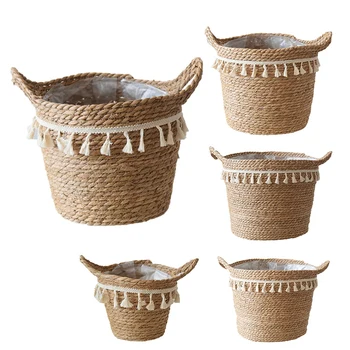 

Seagrass Planter Basket with Tassel, Indoor Outdoor Plant Pots, Flower Pot Cover, Natural Plant Containers