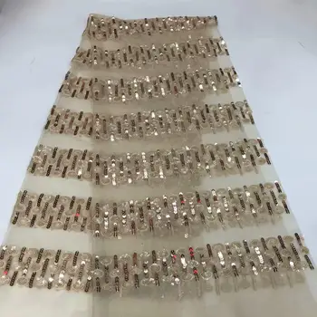 

Newest african sequins tulle mesh fabric sparkly gold glitter sequins lace fabric FFR-921