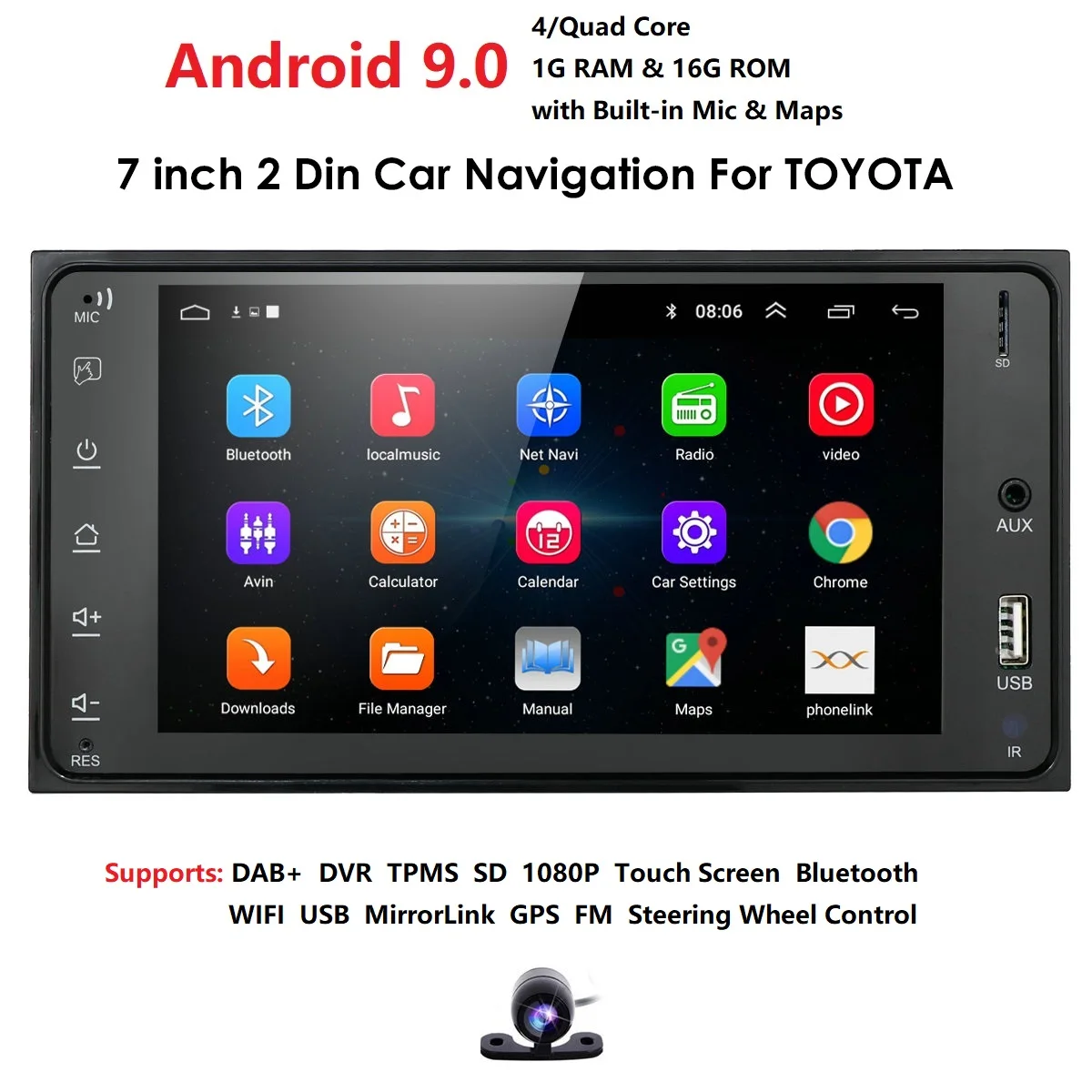 7 дюймов Android9.0 2 Din автомобильный DVD Радио мультимедийный плеер gps навигация универсальный для Nissan, Peugeot toyota doble Din Авторадио