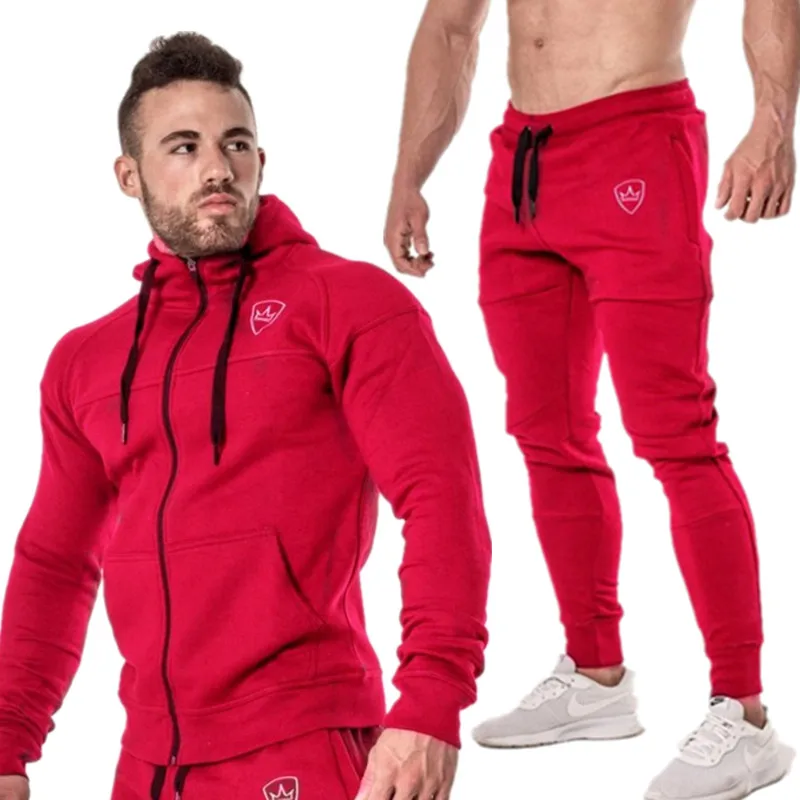 

2019 high-end 2 sets of running suit long-sleeved stand collar sweatshirt sports suit fitness clothing suit men's sports suit