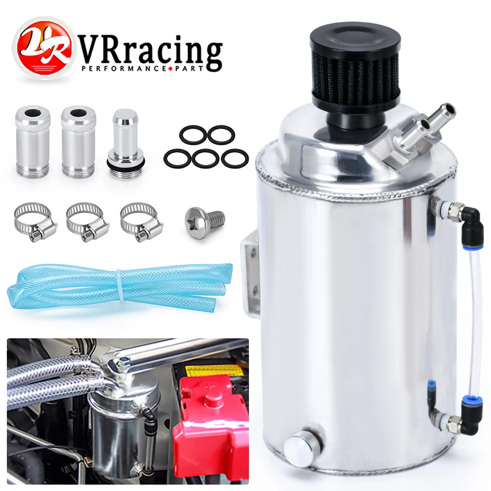 2L 2 LITRE ALUMINIUM POLISHED ROUND OIL CATCH CAN TANK WITH BREATHER