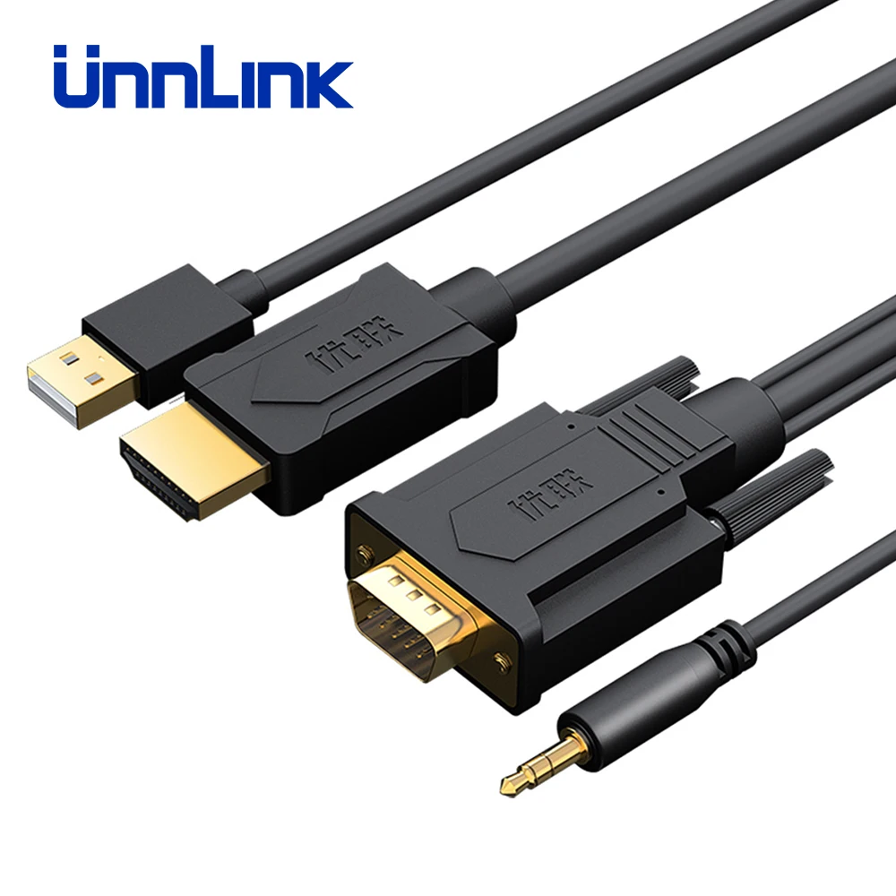 Unnlink преобразователь из VGA в HDMI кабель 2 м 3 м 5 М адаптер с 3,5 разъемом aux аудио кабель FHD 1080 P@ 60 Гц для компьютера светодиодный ТВ проектор