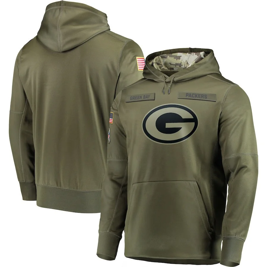 Green Bay Толстовка Packers Салют для обслуживания Sideline Therma Производительность пуловер