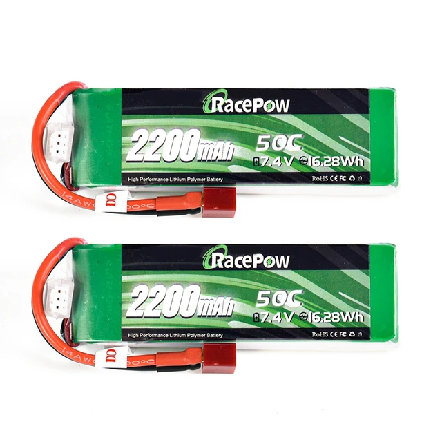 RacePow RC LiPo Battery 7.4V 2S 2200mAh 50C with T Deans Plug For Evader BX Car Truck RC Boat Helicopter Drone FPV AKKU 2 untis