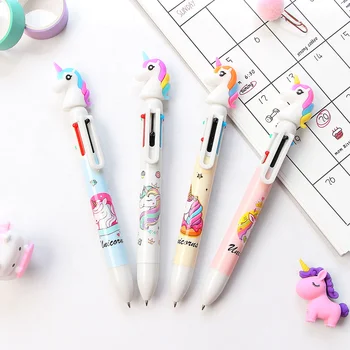 

1 Pcs Cartoon Rainbow Unicorn 6 Colors Silicone Press Ballpoint Pens School Office Supply Gift Stationery