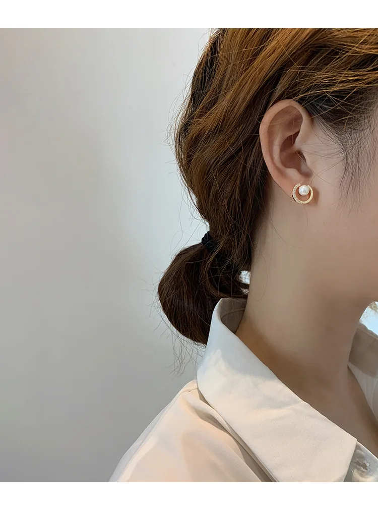 Korea Elegant Cute Pearl Hoop Earrings for Women Classic Small