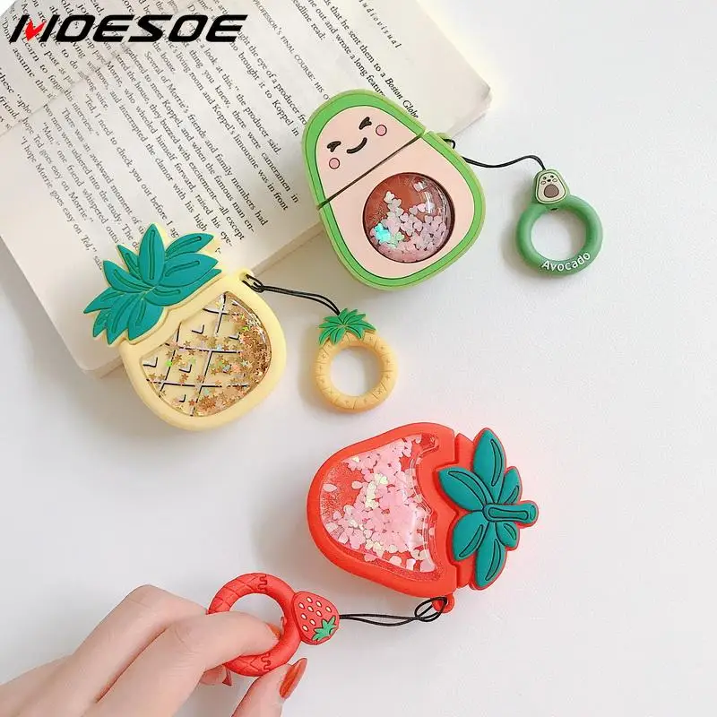 

3D Liquid Earphone Case for Airpods Case Glitter Quicksand Cover for Apple Airpods 2 1 Case Headphone Earbuds Cover Ring Strap