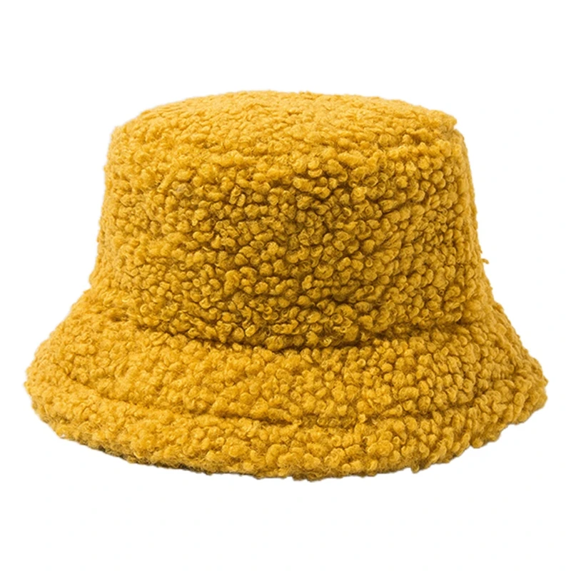 

Women Thicken Fuzzy Plush Bucket Hat Solid Color Winter Warmer Fisherman Cap B95F