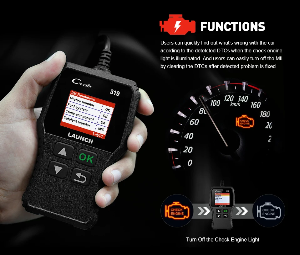 Launch X431 Creader 319 CR3001 полный OBD2 OBDII считыватель кодов сканирующие инструменты OBD 2 CR319 автомобильный диагностический инструмент PK AD310 ELM327 сканер