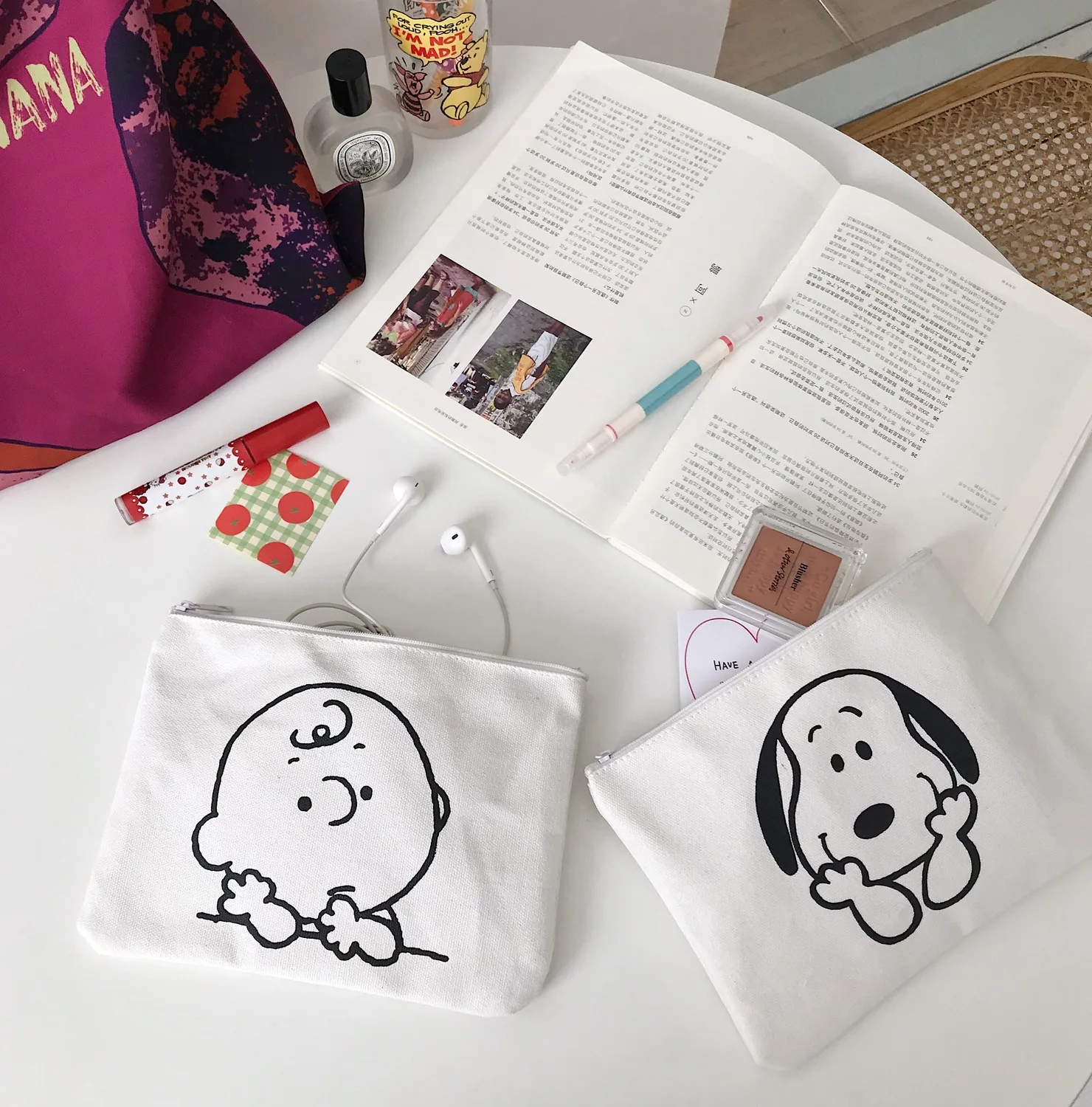 

Ins Cartoon Puppy Pencil Case Hand Storage Bag Printing Canvas Pen Bag Cosmetic Bag Handbag Concise Kawaii Student Stationery