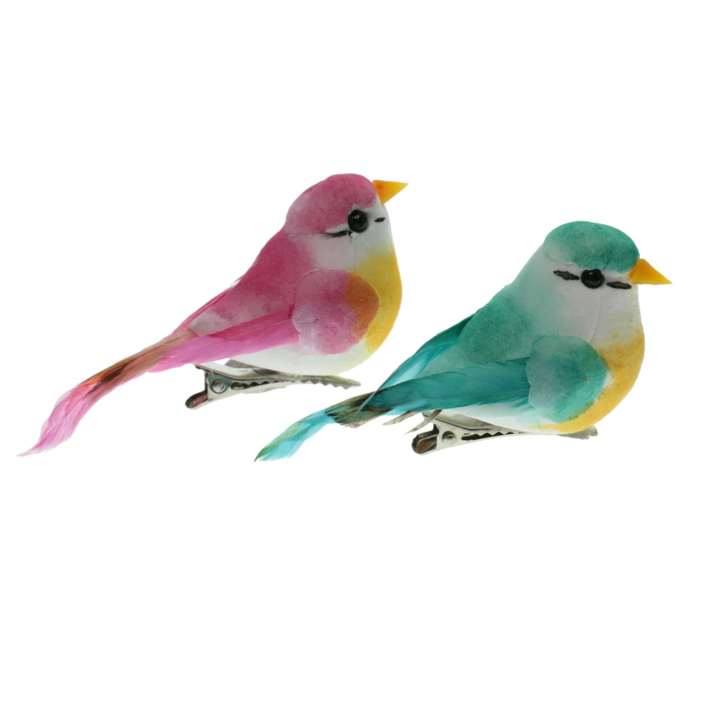 2Pieces Cute Small Artificial Feather Bird Foam Birds Photo Props Home Table Garden Bonsai Decor