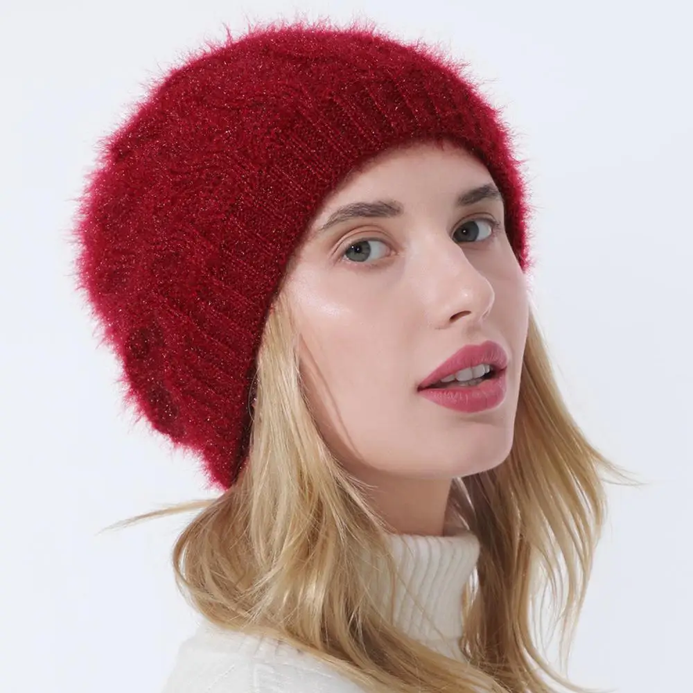 

Winter Fashion Velvet Thickened Beanies Solid Color Warm Knitted Skullies Hats Outdoor Ski Caps For Women Men