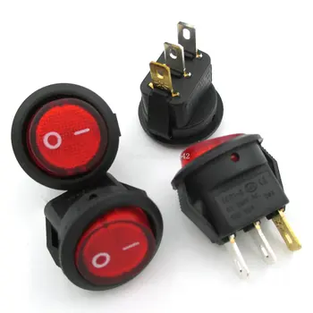 

5PCS/LOT Mini Red Light Switch ON-OFF SPST Round Rocker Switch 6A/250V 10A/125V AC KCD1-2 16mm Diameter
