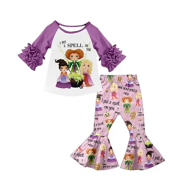 

Toddler Baby Girl Clothes Winter Hocus Pocus Tops Bell Bottom Pants 2Pcs Outfits Halloween Boutique Kids Clothing Sets