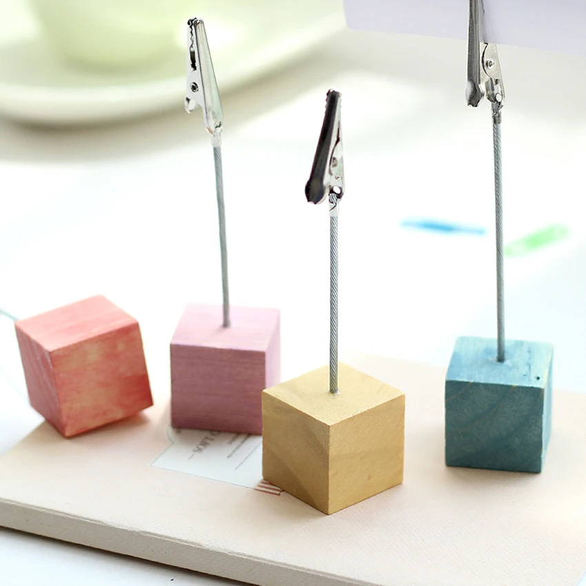 

1PC Vintage Wooden Square Message Clip Table Leave Notes Clips Desktop Retro Ornaments Stand Photos Clip Office Supplies