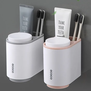 

Bathroom Wall-mounted Toothbrush Holder Brush Cup Toothpaste Storage Rack Family Brushing Teeth Storage Accessories Products