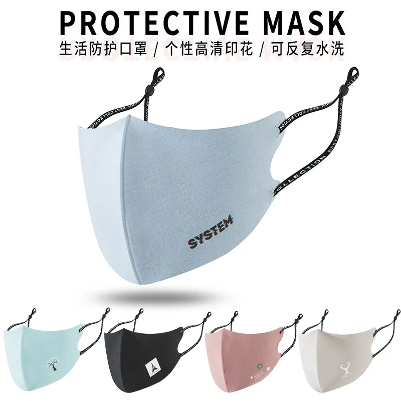 1PCS Cold Feeling Ice Silk Face Mask Printed Masks Fabric Protective  Dust Mouth Cover Washable Reusable Adjustable Mouth Mask