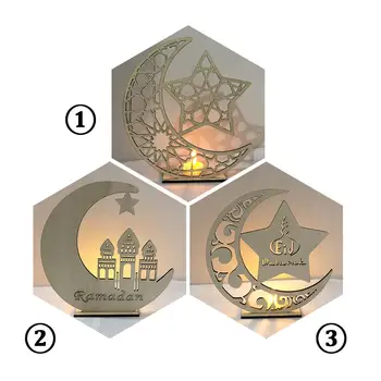 

Ramadan Wooden LED Tealight Candles Light Creative Eid Mubarak Home Table Decoration Super Bright Romantic Mosque Crescent