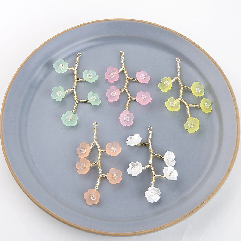4pcs Korea New Cute Crystal beads earrings flowers cherry tree branches copper wire winding DIY material accessories | Украшения и