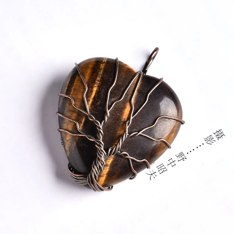 Tiger eye 1 шт., натуральный кристалл, минеральный орнамент, в форме сердца, дерево жизни, кулон, модные подвески, ожерелья, сделай сам, подарок, ювелирное изделие - Цвет: Tiger eye