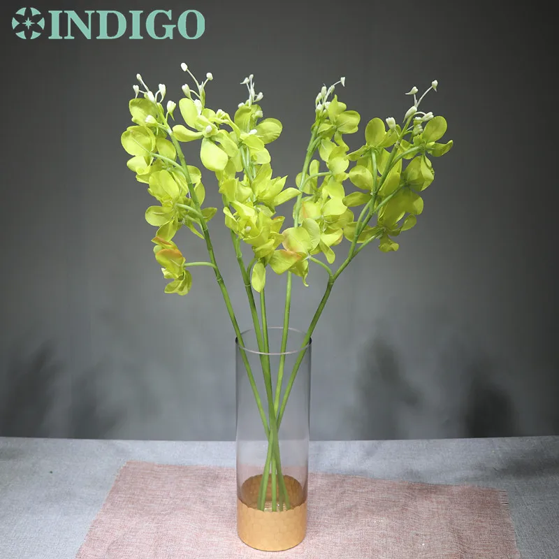 

INDIGO 5 Stems Vanda Phalaenopsis Orchid Silk Flower Artificial Flower Wedding Flower Orchid Floral Party Free Shipping