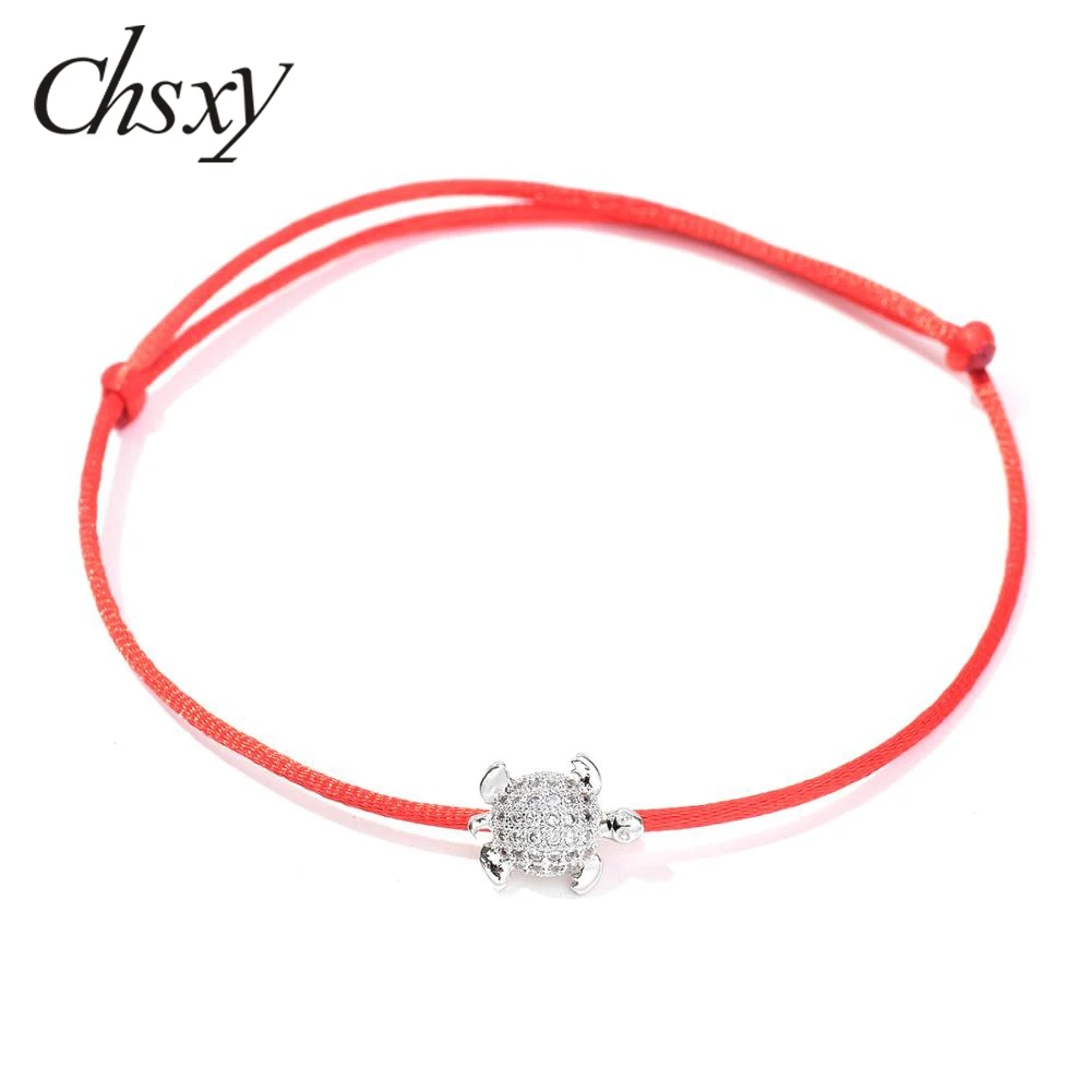 

CHSXY Silver Color Cubic Zircon Sea Turtles Red String Bracelet Tortoise Animal Charm Bracelets for Women Men Couple Lucky Gifts