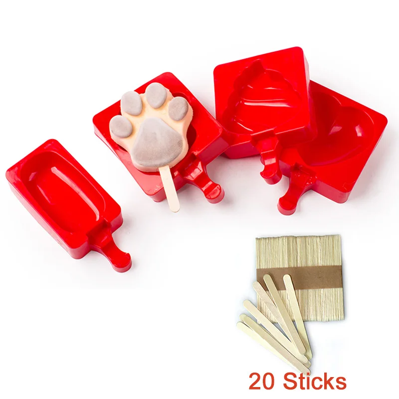 

Single Reusable Silicone Ice Cream Mould with 20pcs Popsicle Stick Ice Cube Tray DIY Homemade Kids Toys Ice Mould