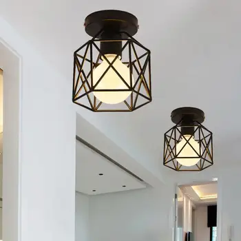 

Modern Nordic Black Wrought Iron E27 LED Ceiling Lamps For Kitchen Living Room Bedroom Study Balcony Porch Restaurant Cafe Hotel