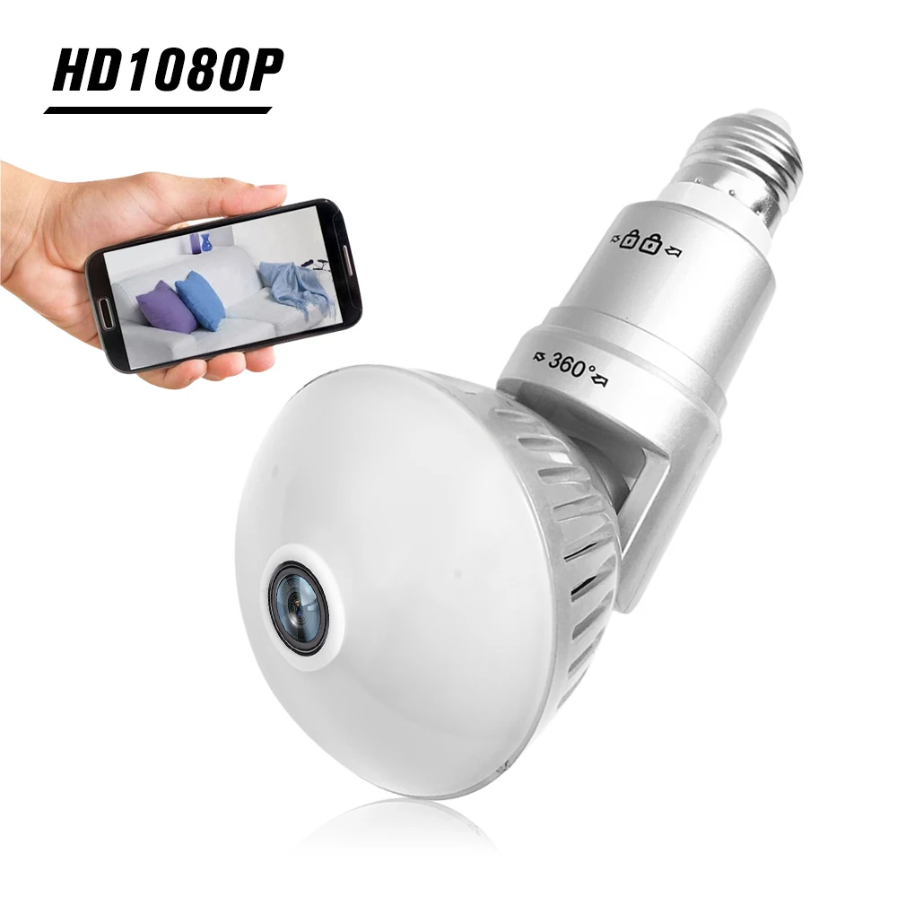 360 градусов E27 панорамная лампа «рыбий глаз» IP HD Беспроводная камера ночного видения WiFi домашний монитор безопасности для домашних животных Поддержка TF карты - Цвет: Серебристый