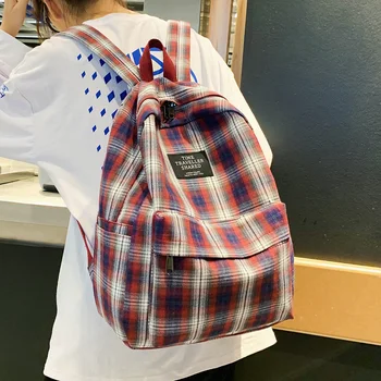 

Fashion Student Female Backpack Cute Women School Bag Teenage Girl Cotton Canvas Backpack Plaid Lady Kawaii Bags Harajuku Luxury