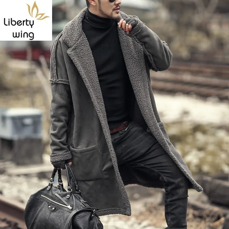 Зимнее мужское длинное пальто из искусственного меха в готическом стиле