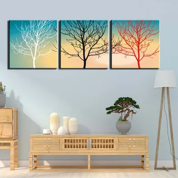 

3 Panel Poster Black White Red Tree Photo For Living Room Decor Canvas Painting Wall Art Frame Printed Pictures