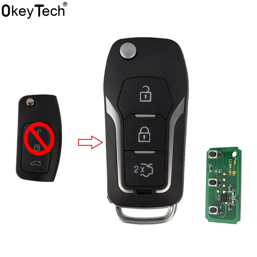 OkeyTech новый 3 кнопки 433 МГц 4D60 чип для Ford 2 Mondeo Focus Fiesta модифицированный складной