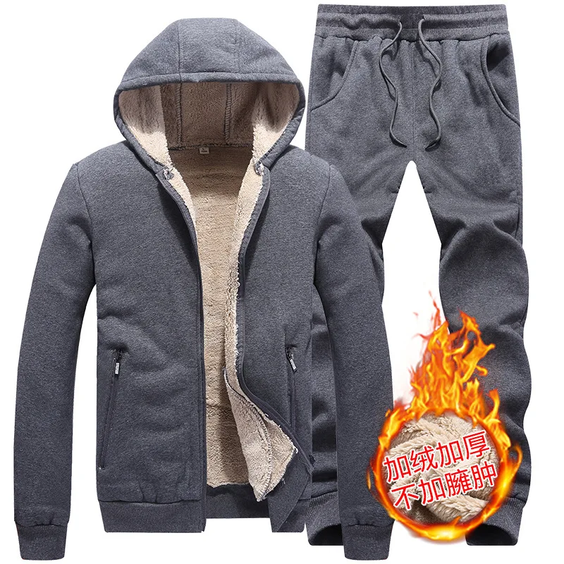 

Winter Thick Fleece Men Sport Suit Warm Hoodie Jacket Coat+pant Jogger Workout Running Casual Outfit Set Sportswear Tracksuit