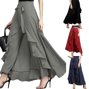 

Wipalo Plus Size OL Temperament Culotte Irregular Ruffled Fashion Loose Pants High Waist Lace Up Trousers Women Wide Leg Pants