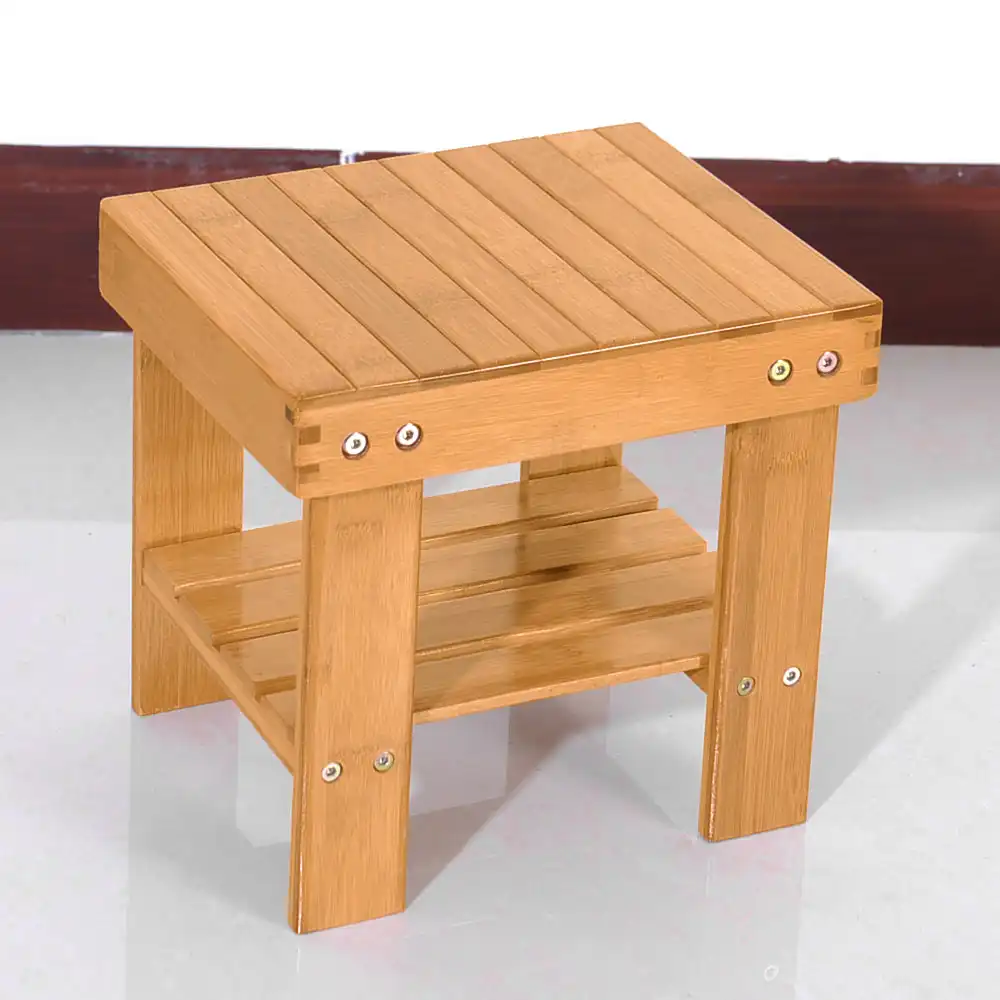 hildren bamboo bench stool step stool with storage shelf for