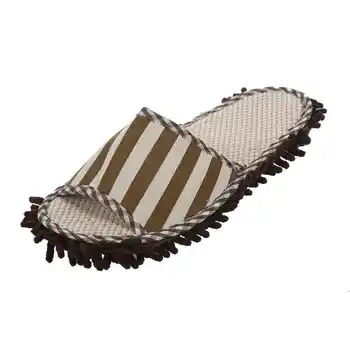 

Pair House Floor Polishing Dusting Cleaning Foot Shoes Mop Slippers (coffee)
