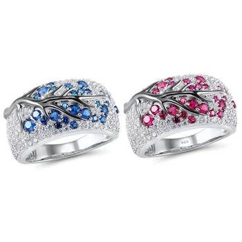 

2019 Vintage plum tree branch ring red pink crystal ring new bohemian cute banquet exquisite jewelry