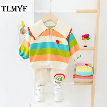 

New FAshion Baby Girl 2 pcs/set Rainbow Candy Colors Sweater and jeans pants Spring wear 20200315-6