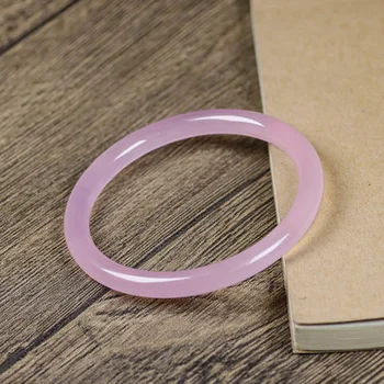 

Zheru Jewelry Natural Agate Chalcedony Light Purple Round Bar 54-62mm Bracelet Elegant Princess Jewelry Gift for Mother to Girlf