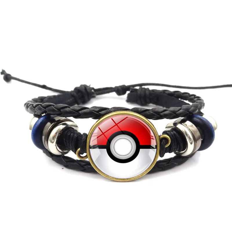 Nuovi Arrivi Accessori Braccialetto Di Moda Cielo Stellato Foro Nero Lettere Pokemon Vetro Rotondo Cap Snap Bracciale Intrecciato In Pelle